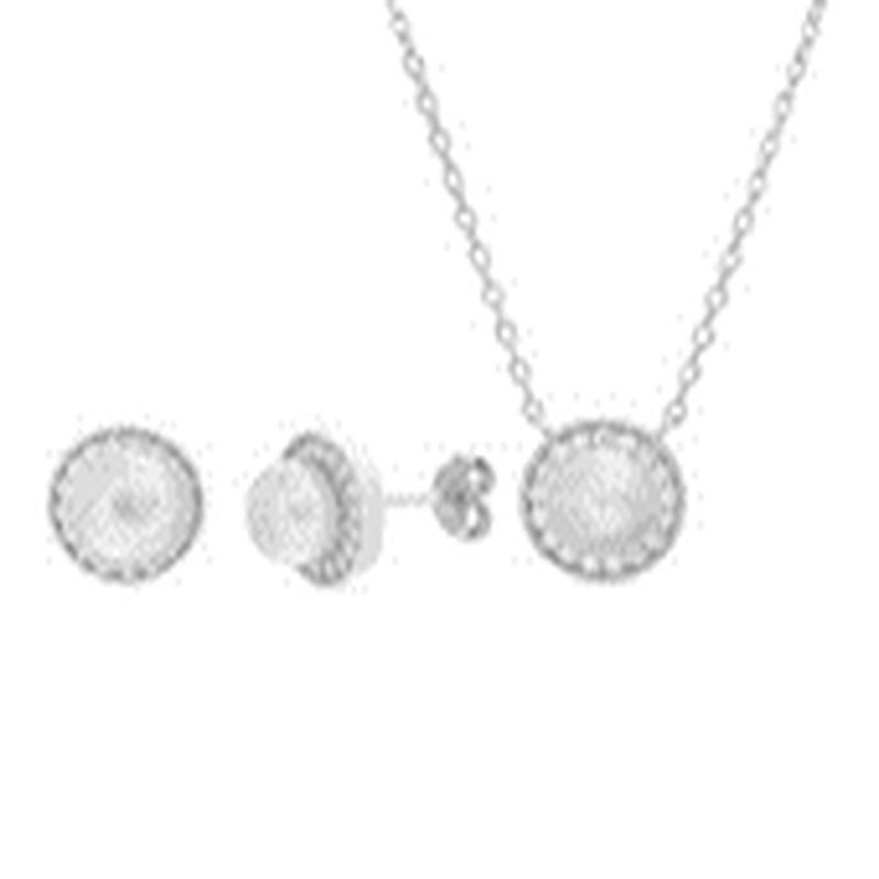 Silver Freshwater Pearl with CZ Milligrain Border Earring and Station Necklace Set