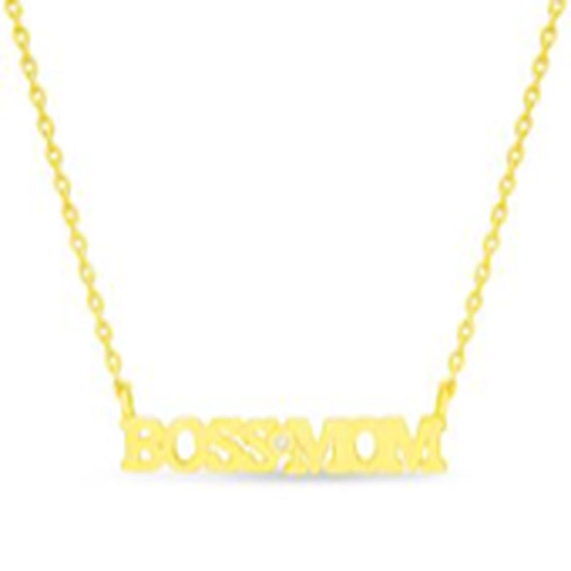Gold CZ "BoSterling Silver Mom" Station Necklace