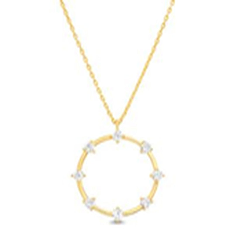 Gold CZ Border Open Circle Necklace