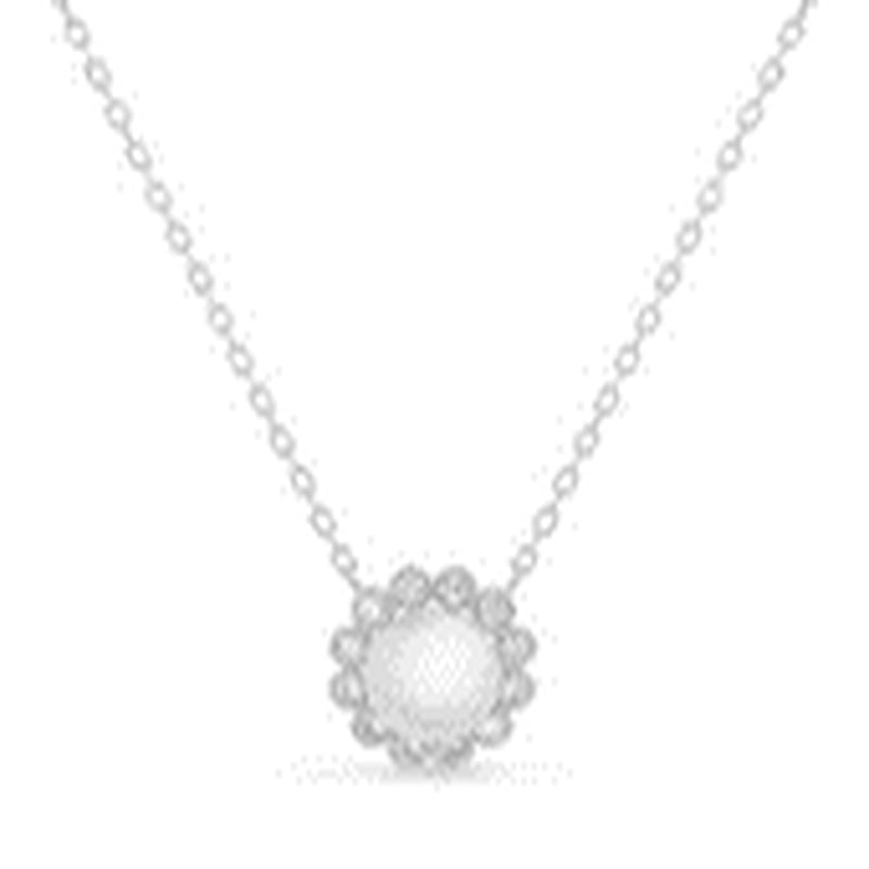 Silver Pearl CZ Milligrain Border Station Necklace