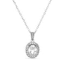 Sterling Silver CZ Oval Milligrain Border Necklace