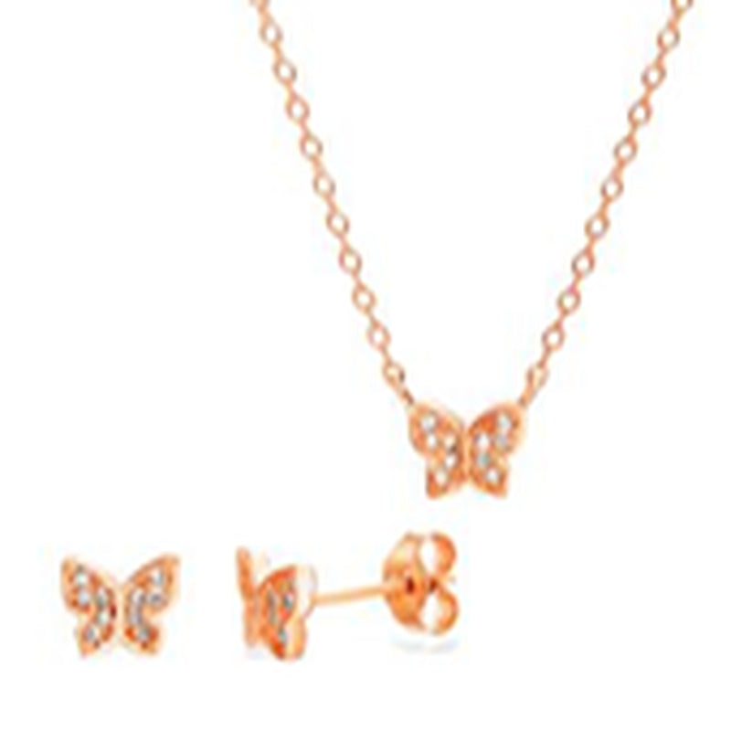 Rose Butterfly Kids Earrings and Necklace Set