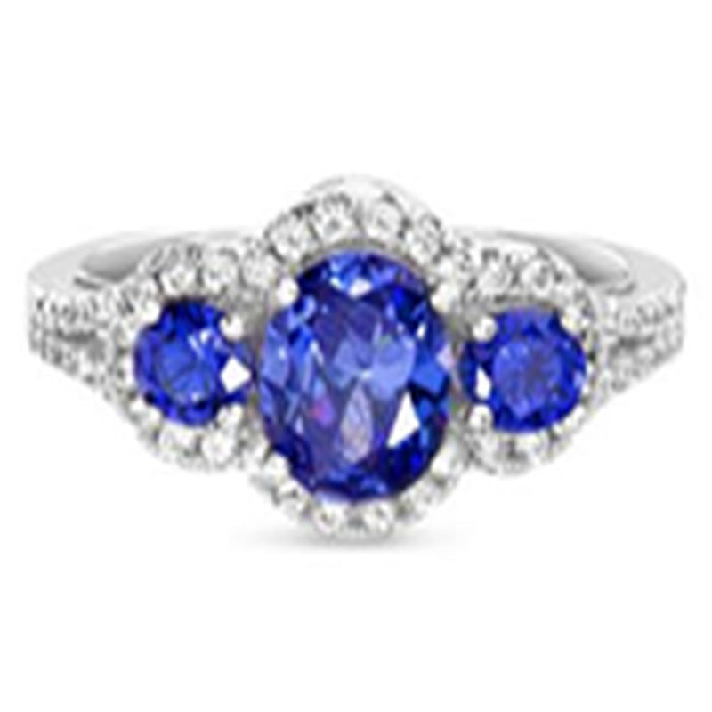 Sterling Silver Rhodium Oval Tanzanite CZ Ring