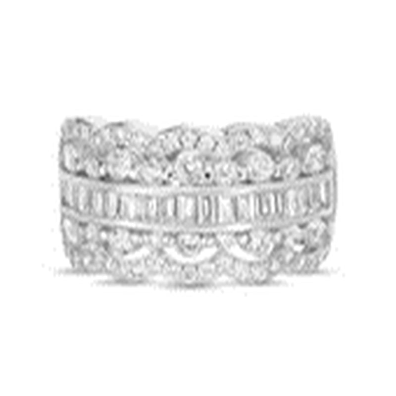 Sterling Silver CZ Baguette Center with Round and Loop Design Border Ring