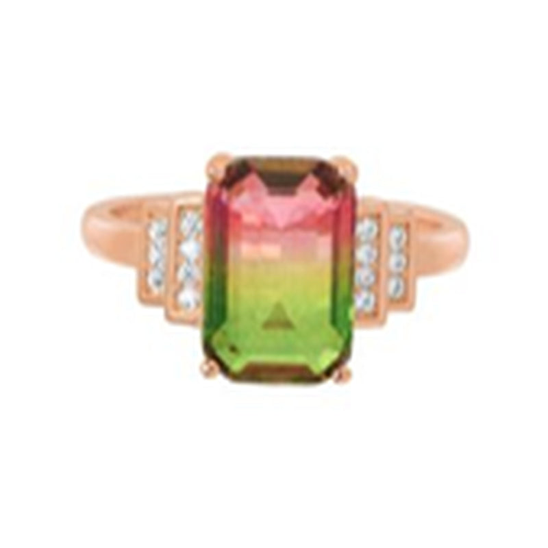 Rose Watermelon CZ Emerald Cut Ring