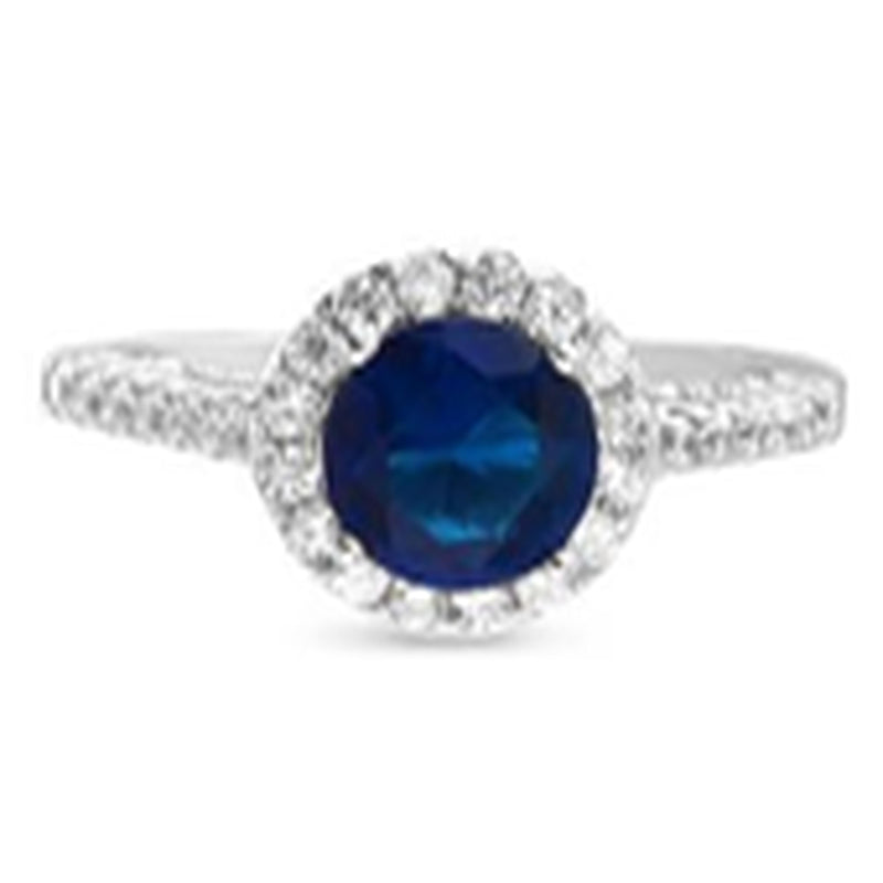 Sterling Silver Sapphire Blue CZ Halo Single Strand Ring