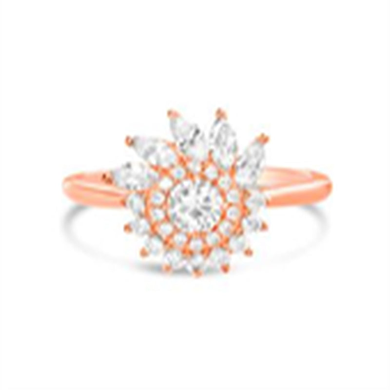 Rose Round CZ Marquise CZ Swirl Design Border Ring