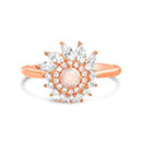 Rose White Opal Marquise CZ Swirl Design Border Ring