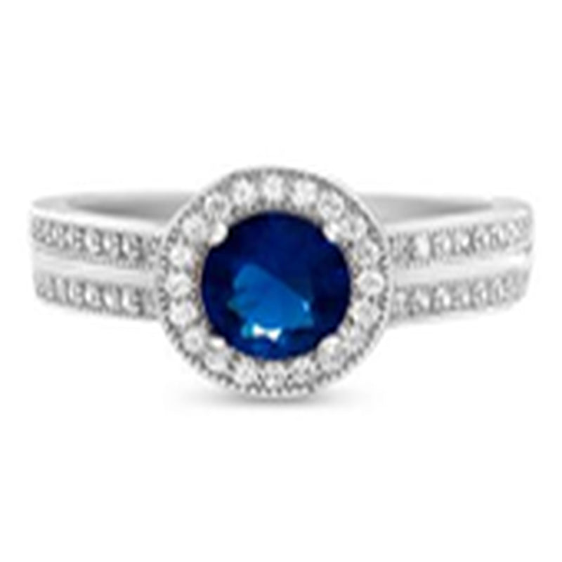 Sterling Silver Sapphire Blue CZ Halo Double Stranded Ring