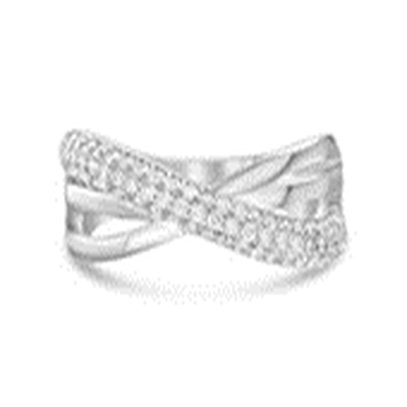 Sterling Silver CZ Pave and Polished CroSterling Silver Over Design Band Ring