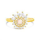 Gold White Opal Marquise CZ Swirl Design Border Ring
