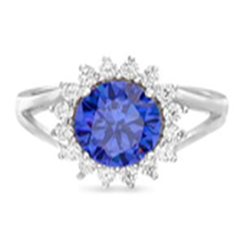 Sterling Silver Tanzanite CZ Split Shank Ring