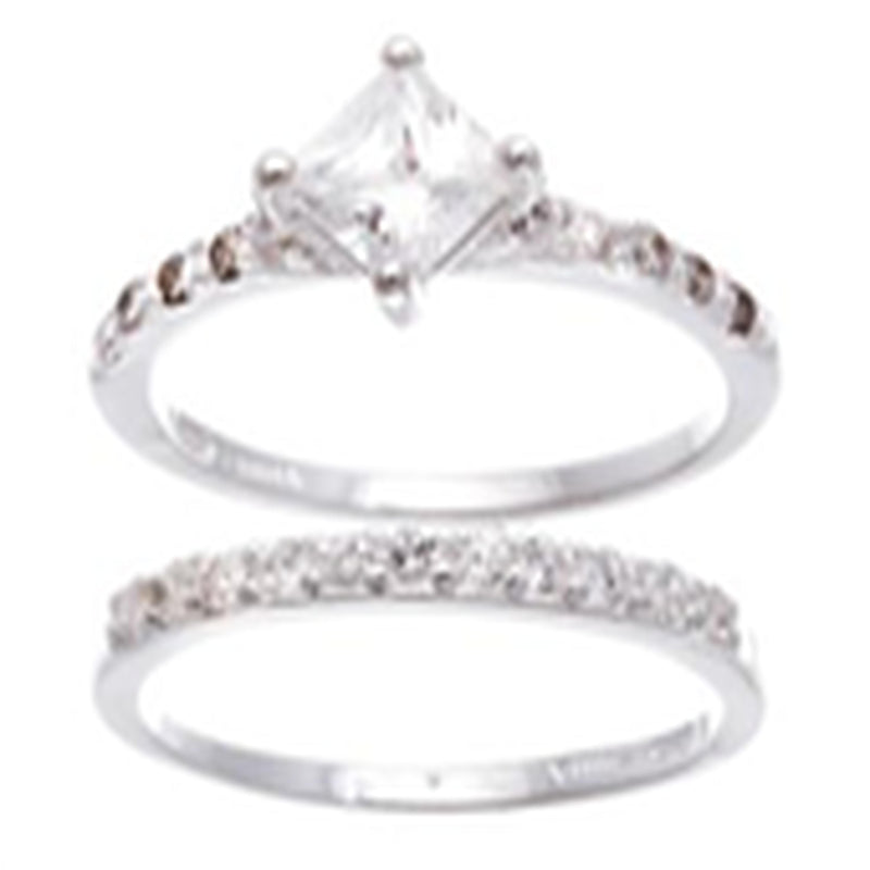 Sterling Silver Dmnd CZ Wedding Band Set