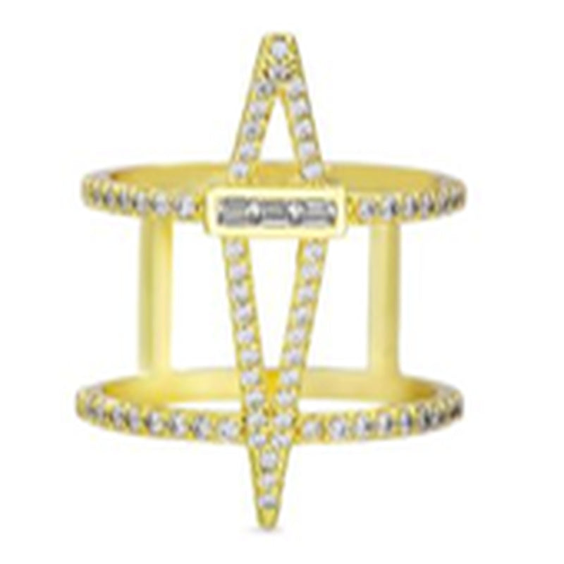 Gold CZ Baguette Diamond Shaped Design Open Work Ring