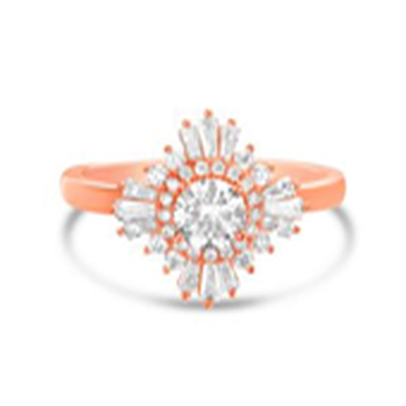Rose Round CZ with Baguette Diamond Shaped Border Ring