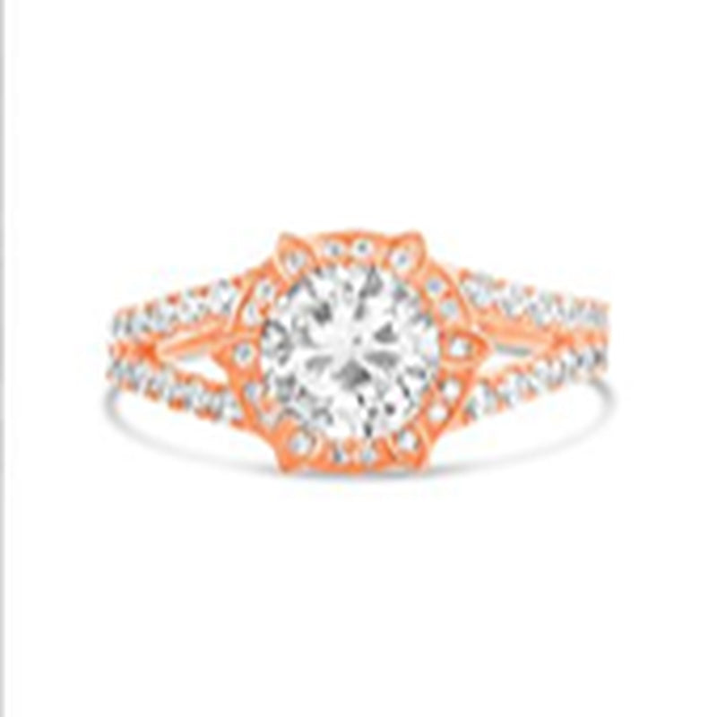 Rose Round CZ Halo Split Shank Ring