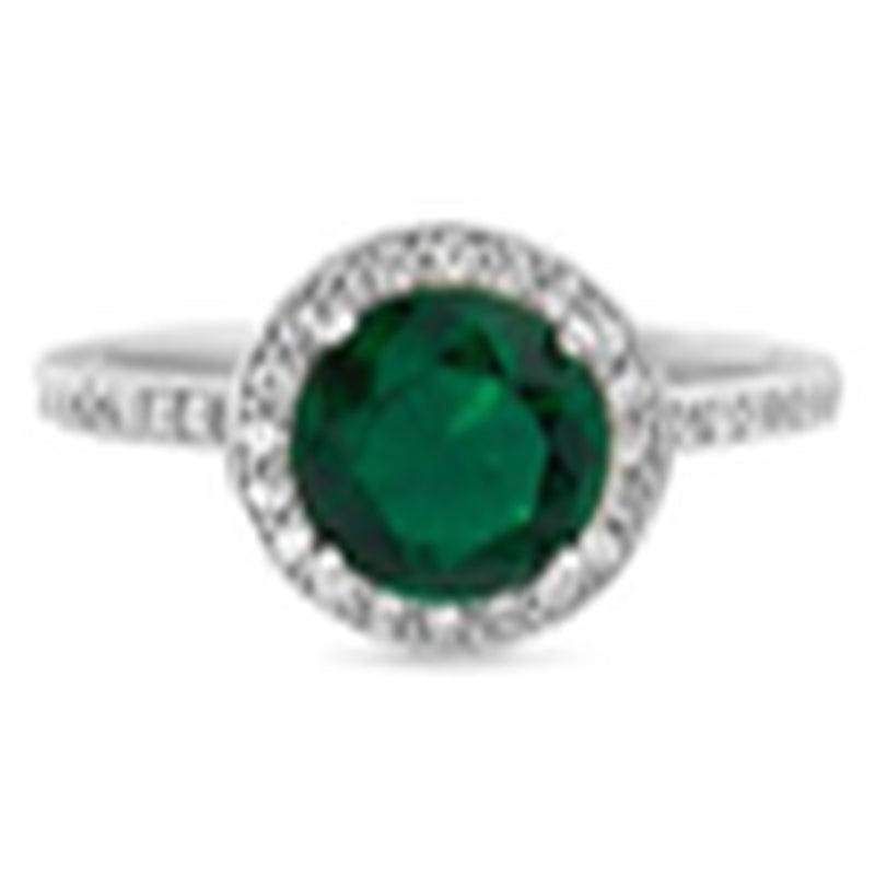 Sterling Silver Emerald Green CZ with Halo Ring