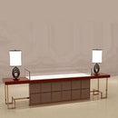 Modern Wooden Showcase with Stainless Steel Legs and Luscious Suede Inserts