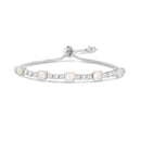 Silver Opal Round and CZ Round Box Chain Adjustable Slider Bracelet