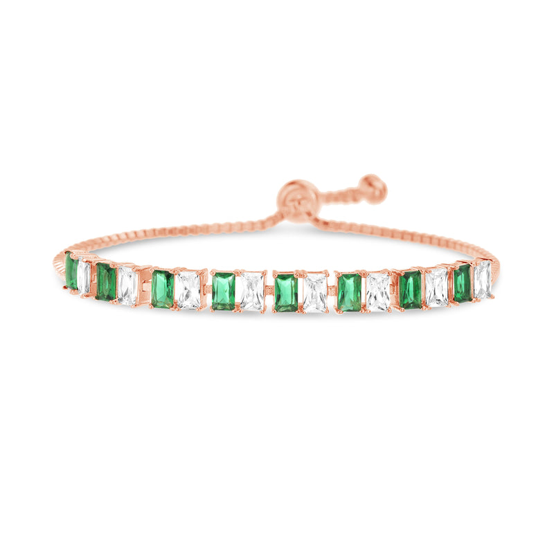 Silver Emerald Emerald Cut Box Chain Slider Bracelet
