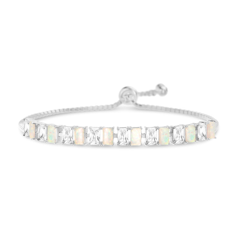 Silver Opal Emerald Cut Box Chain Slider Bracelet
