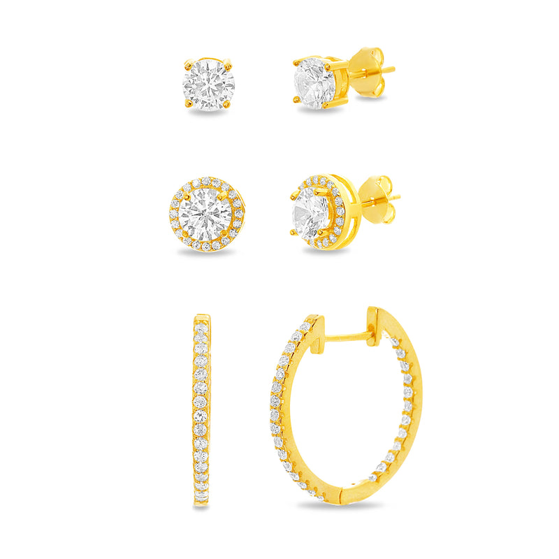 Xgold CZ Hoop Trio Earring Set