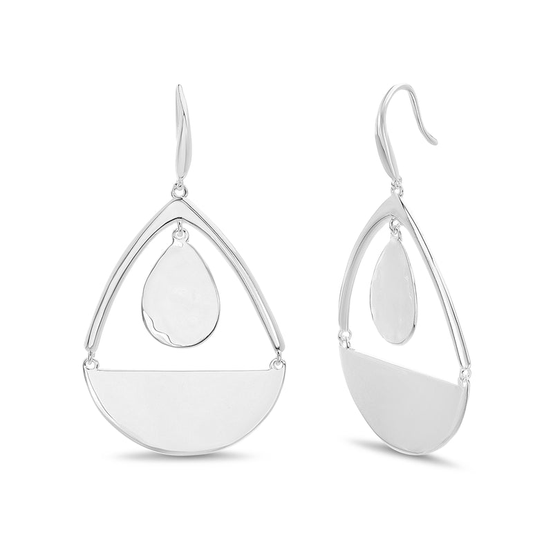 Sterling Silver Open and Hammered Teardrop Dangle Hook Earring