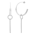 Silver Circle With Vertical Bar Drop On Open Hoop Post Earring
