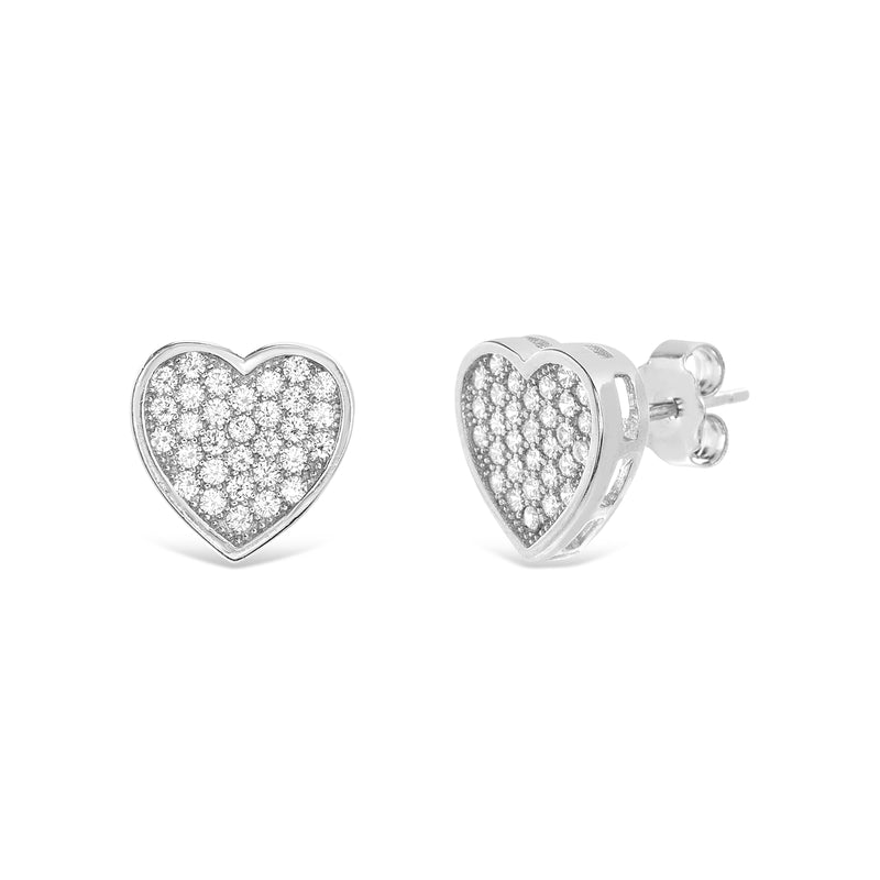 Sterling Silver CZ Heart Post Ear Rho