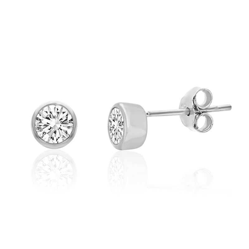 Sterling Silver Rh Round CZ Bezel Post Earring