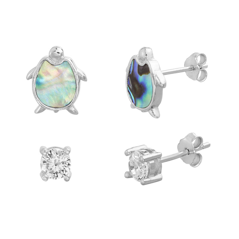 Xsilver Abalone Turtle CZ Stud Set