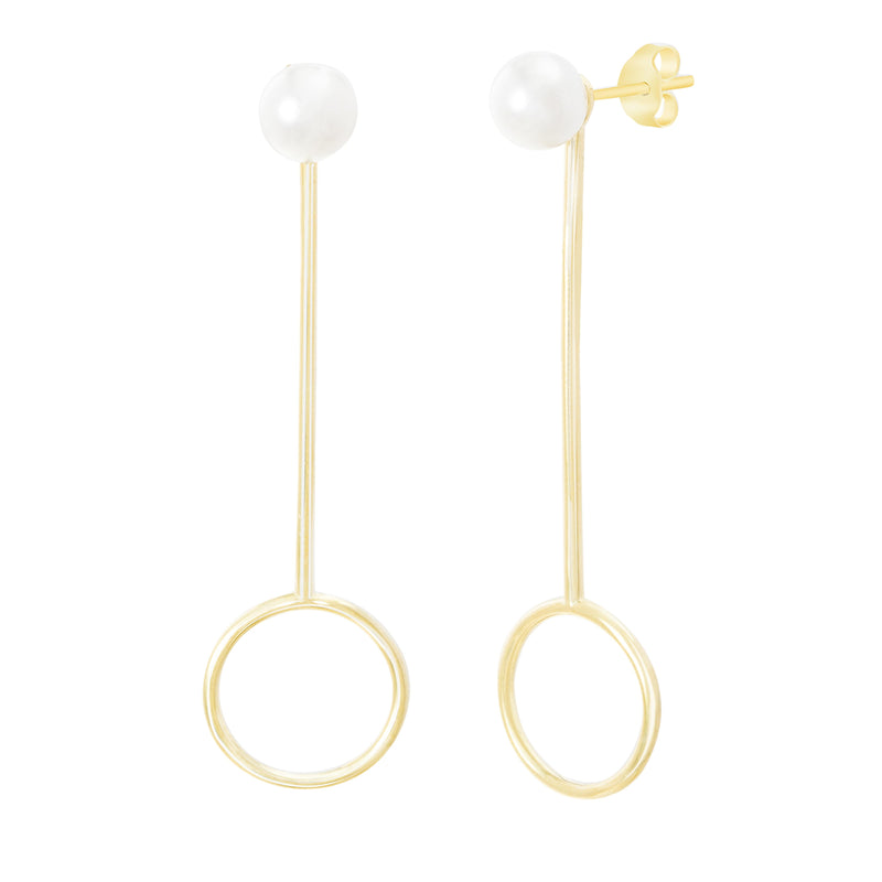 Gold Pearl Open Circle Earring