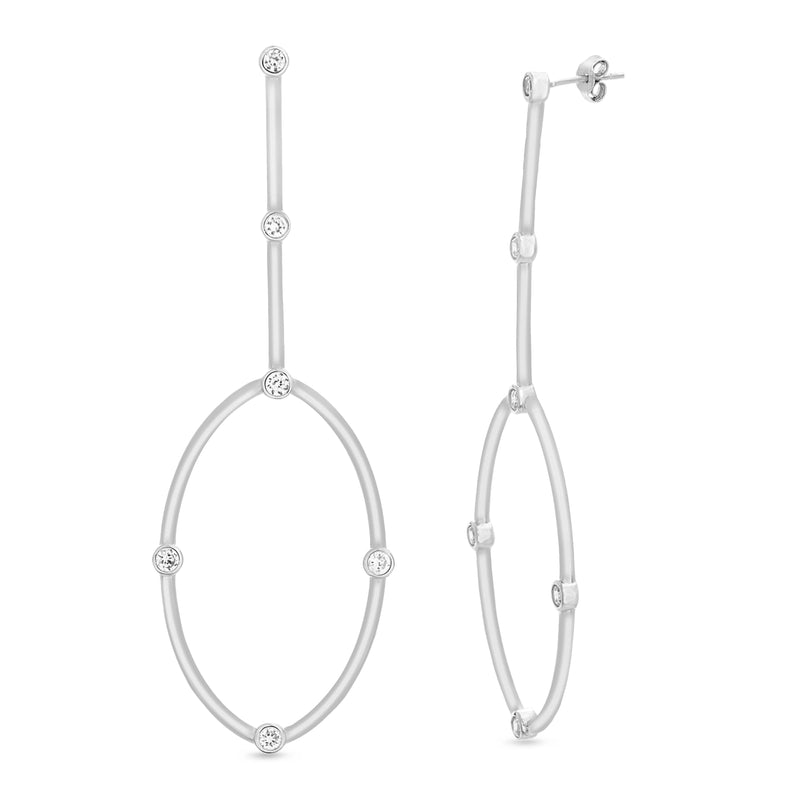 Silver CZ Circle Two Bar Drop Post Earring