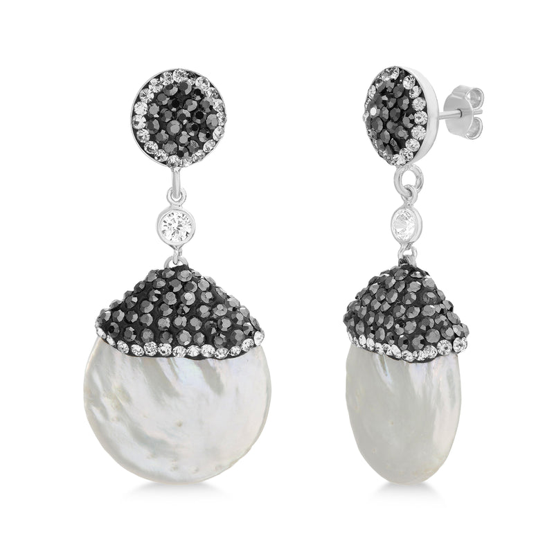 Sterling Silver Mop with Crystal Drop Earring