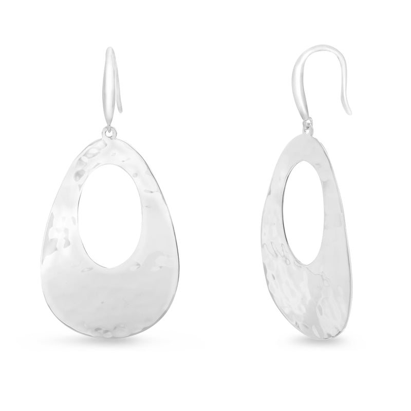 Sterling Silver Oval Hammered Hook Earring