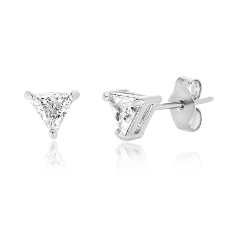 Sterling Silver Rh Pl 4Mm Trngl Cl CZ Ear