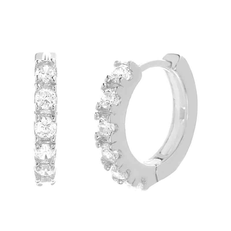 Ear Sterling Silver Huggie with Cubic Zirconia and Rho Plt