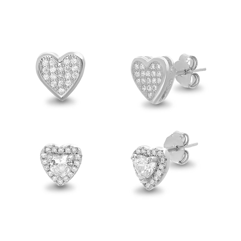 Sterling Silver CZ ClaSterling Silveric Heart Duo Post Earring Set