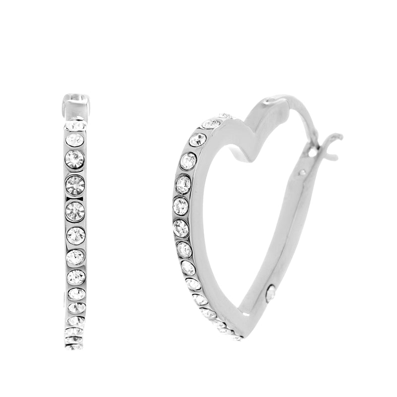 Silver Crystal Heart Hoop Earring