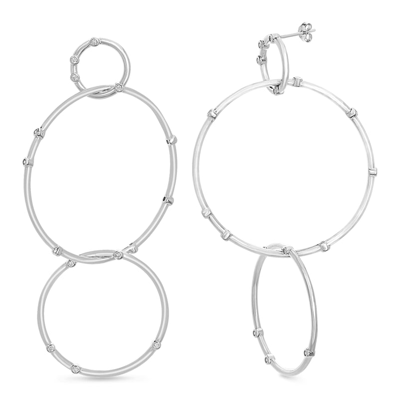 Silver CZ Three Circle Drop Hinge Earring