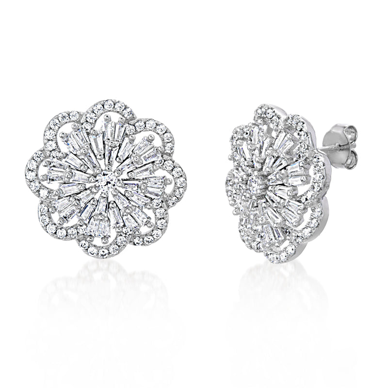 Silver CZ Flower Earring