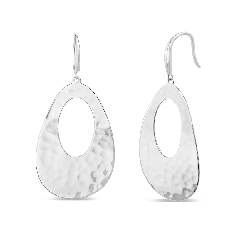 Sterling Silver Hammered Oval Dangle Hook Earring