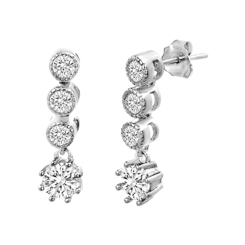 Silver CZ Bezel Drop Earring