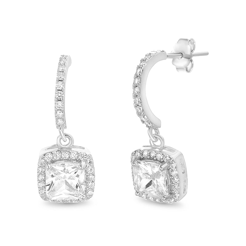 Sterling Silver Half Moon CZ Square Shaped Stone Posted Earring