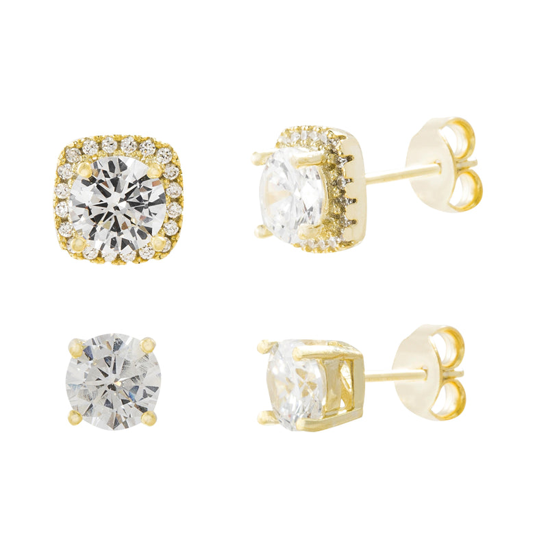 Gold CZ Squared- Center Duo Ear Set