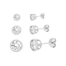 Sterling Silver CZ Graduated Trio Earring Set