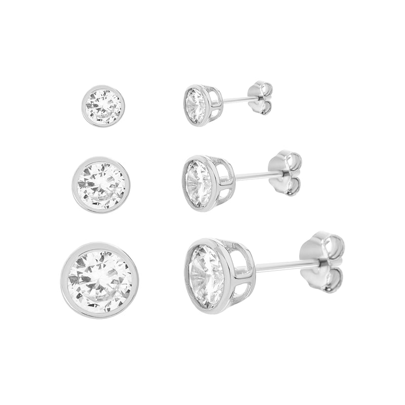 Sterling Silver CZ Graduated Trio Earring Set