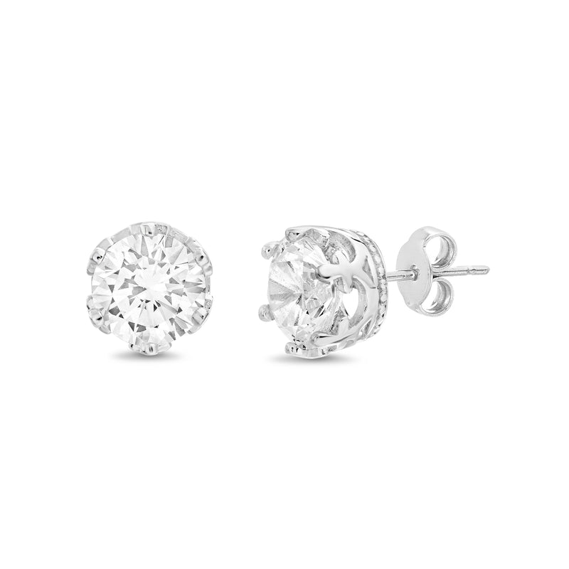 Sterling Silver CZ Rnd Stud Post Ear Rho