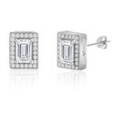 Silver Baguette CZ Halo Earring