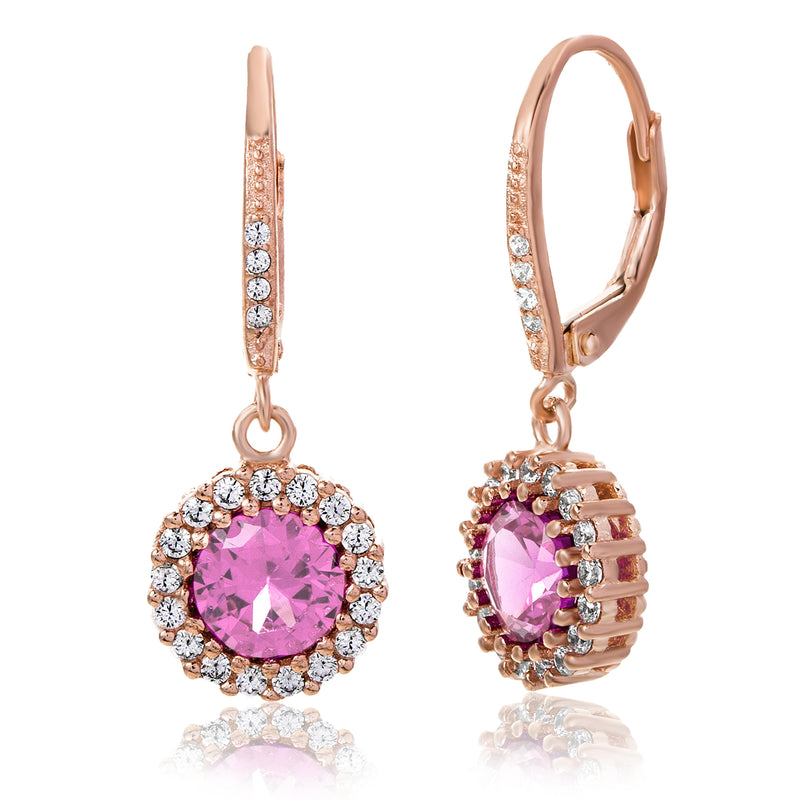 Rose Round CZ Leverback Earring